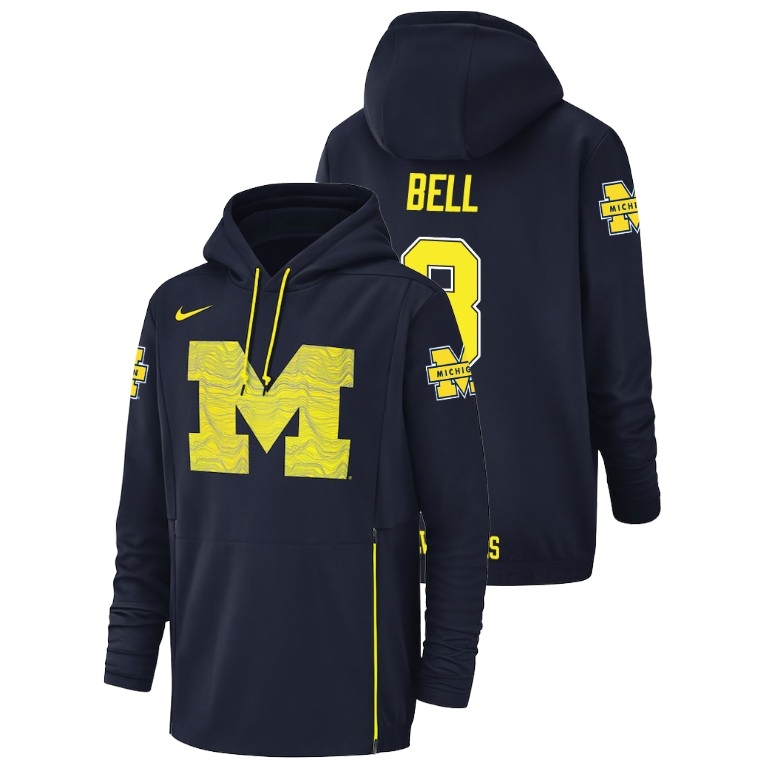 Michigan Wolverines Men's NCAA Ronnie Bell #8 Navy Champions Nike Drive Performance College Football Hoodie WDD1049WR